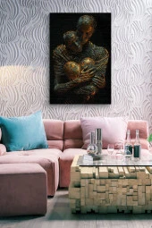 Kalbe Sarılı Kadın ve Erkek Yağlı Kanvas Tablo thumbnail 7