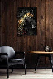 Altın Desenli Siyah At Yağlı Kanvas Tablo thumbnail 5