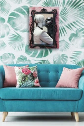 Ayna İçerisinde siyah beyaz İki İnsan Yağlı Kanvas Tablo thumbnail 5