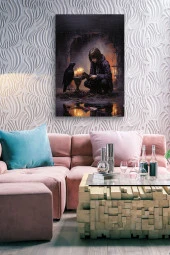 Kuzgun İle Çocuk Yağlı Kanvas Tablo thumbnail 6