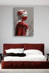Kırmızı Maskeli Beyaz İnsan Bedeni Yağlı Kanvas Tablo thumbnail 2