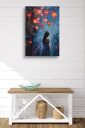 Mavi Illüstrasyon Kadın Yağlı Kanvas Tablo thumbnail 2