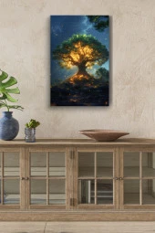 Ağaç Etrafında Dönen Ateş Böcekleri Kanvas Tablo thumbnail 1