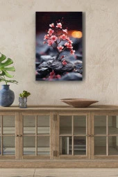 Taş Üzerindeki Pembe Küçük Fidan Yağlı Kanvas Tablo thumbnail 1