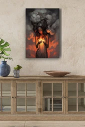 Alev ve Dumanlar İçerisindeki Kadın Yağlı Kanvas Tablo thumbnail 1
