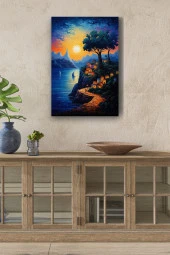 Gün Batımı Detaylı Tepedeki Evler Yağlı Kanvas Tablo thumbnail 1