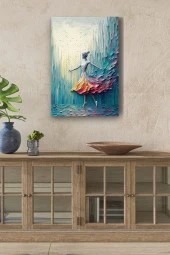 Mavi Boyalar İçerisindeki Balerin Yağlı Kanvas Tablo thumbnail 1