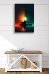 Kırmızı Yeşil Ay Görünümü Yağlı Kanvas Tablo thumbnail 2