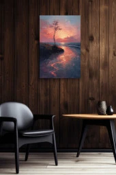 Yalnız Ağaç Deniz Kenarı Yağlı Otantik Tablo thumbnail 6