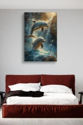 Yüzen Yunuslar Kanvas Tablo thumbnail 2