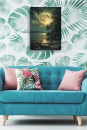 Göl Kenarına Yansıyan Ay ve Ay Işığı Kanvas Tablo thumbnail 5