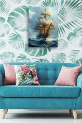 18. Yüzyıl Ahşaptan Gemi Kanvas Tablo thumbnail 4