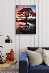 Su'ya Yansıyan Turuncu Büyük Ağaç Yağlı Kanvas Tablo thumbnail 4