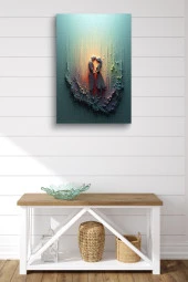 Mum Detaylı Akışkan Boyalar İçindeki Kadın ve Erkek Silüeti Yağlı Kanvas Tablo thumbnail 2