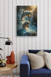 Yüzen Yunuslar Kanvas Tablo thumbnail 3