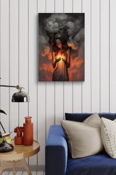 Alev ve Dumanlar İçerisindeki Kadın Yağlı Kanvas Tablo thumbnail 4