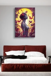 Kırmızı Kelebek Detaylı Futuristik Kadın Yağlı Kanvas Tablo thumbnail 3