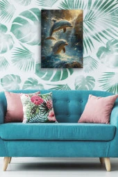 Yüzen Yunuslar Kanvas Tablo thumbnail 4