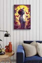 Kırmızı Kelebek Detaylı Futuristik Kadın Yağlı Kanvas Tablo thumbnail 4