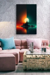 Kırmızı Yeşil Ay Görünümü Yağlı Kanvas Tablo thumbnail 6