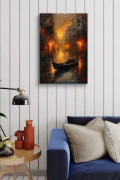 Karanlık Dizayn Üzerine Gondol Kanvas Yağlı Tablo thumbnail 4