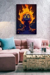 Alevler İçerisindeki Kızıl Saçlı Kadın Yağlı Kanvas Tablo thumbnail 6