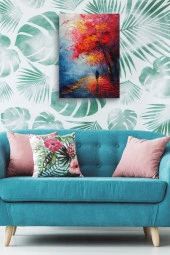 Kırmızı Sonbahar Yağlı Kanvas Tablo thumbnail 5