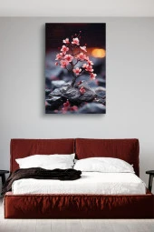 Taş Üzerindeki Pembe Küçük Fidan Yağlı Kanvas Tablo thumbnail 3