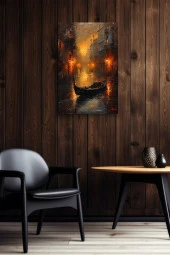 Karanlık Dizayn Üzerine Gondol Kanvas Yağlı Tablo thumbnail 6