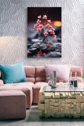 Taş Üzerindeki Pembe Küçük Fidan Yağlı Kanvas Tablo thumbnail 7