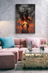 Alev ve Dumanlar İçerisindeki Kadın Yağlı Kanvas Tablo thumbnail 7