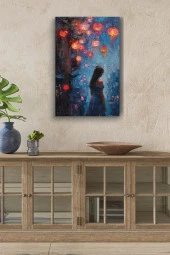 Mavi Illüstrasyon Kadın Yağlı Kanvas Tablo thumbnail 1