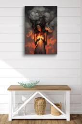 Alev ve Dumanlar İçerisindeki Kadın Yağlı Kanvas Tablo thumbnail 2