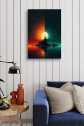 Kırmızı Yeşil Ay Görünümü Yağlı Kanvas Tablo thumbnail 3