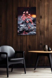 Taş Üzerindeki Pembe Küçük Fidan Yağlı Kanvas Tablo thumbnail 6