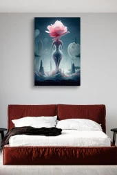 Pembe Çiçek Detaylı Realistik Çizim Kadın Yağlı Kanvas Tablo thumbnail 1