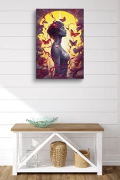 Kırmızı Kelebek Detaylı Futuristik Kadın Yağlı Kanvas Tablo thumbnail 2