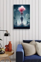 Pembe Çiçek Detaylı Realistik Çizim Kadın Yağlı Kanvas Tablo thumbnail 2