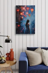 Mavi Illüstrasyon Kadın Yağlı Kanvas Tablo thumbnail 4