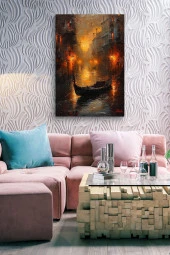 Karanlık Dizayn Üzerine Gondol Kanvas Yağlı Tablo thumbnail 7