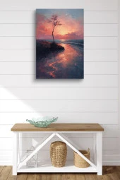 Yalnız Ağaç Deniz Kenarı Yağlı Otantik Tablo thumbnail 2