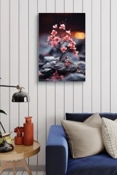 Taş Üzerindeki Pembe Küçük Fidan Yağlı Kanvas Tablo thumbnail 4