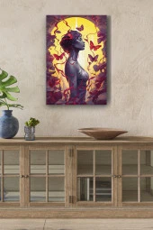 Kırmızı Kelebek Detaylı Futuristik Kadın Yağlı Kanvas Tablo thumbnail 1