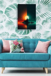 Kırmızı Yeşil Ay Görünümü Yağlı Kanvas Tablo thumbnail 4