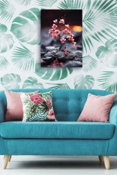 Taş Üzerindeki Pembe Küçük Fidan Yağlı Kanvas Tablo thumbnail 5