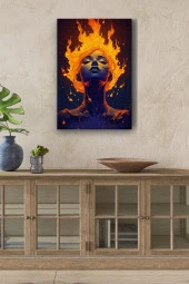 Alevler İçerisindeki Kızıl Saçlı Kadın Yağlı Kanvas Tablo thumbnail 1