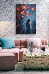 Mavi Illüstrasyon Kadın Yağlı Kanvas Tablo thumbnail 7