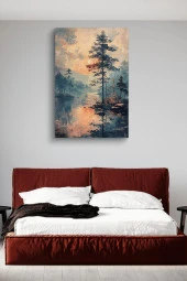 Doğal Göl Kenarı Ağaç Yağlı Kanvas Tablo thumbnail 3