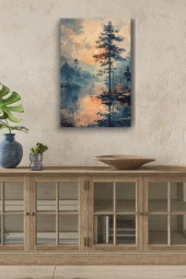 Doğal Göl Kenarı Ağaç Yağlı Kanvas Tablo thumbnail 1