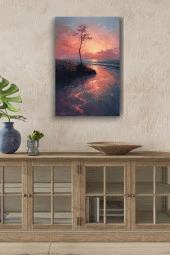 Yalnız Ağaç Deniz Kenarı Yağlı Otantik Tablo thumbnail 1